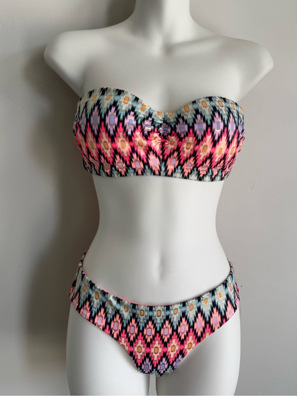Victoria's Secret Ikat Bandeau Bikini - Pink, Black, Teal